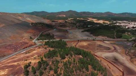 Aerial view of Rio Tinto open-pit mine in Spain Stock Footage 332773759