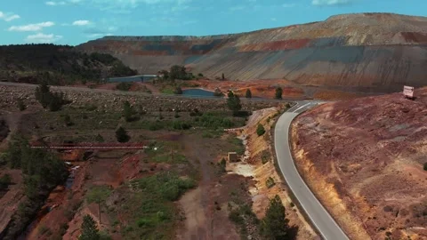 Aerial view of Rio Tinto open-pit mine in Spain Stock Footage 332773784
