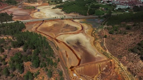 Aerial view of Rio Tinto open-pit mine in Spain Stock Footage 332773825