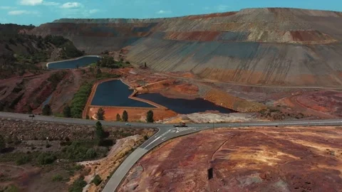 Aerial view of Rio Tinto open-pit mine in Spain Stock Footage 332773859