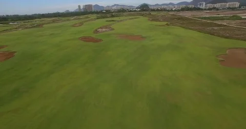 Aerial view of the Rio2016 Golf Course. Rio De Janeiro, Brazil. Shot in 4K. Video stock 77816147
