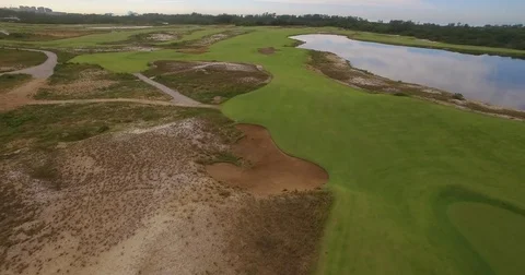 Aerial view of the Rio2016 Golf Course. Rio De Janeiro, Brazil. Shot in 4K. Stock Footage 77816229