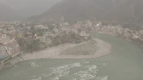 Aerial view on Rishikesh, India, 4k drone, ungraded/flat Video stock 107666789