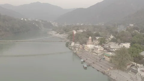 Aerial view on Rishikesh, India, 4k drone, ungraded/flat Stock Footage 107674443