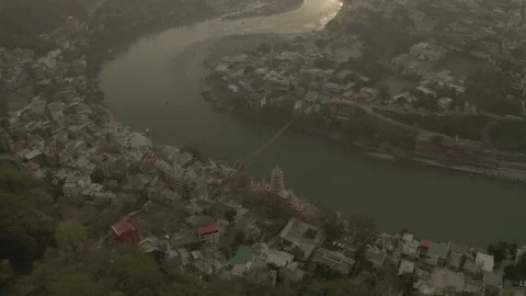 Aerial view on Rishikesh, India, 4k drone, ungraded/flat Stock Footage 107675531