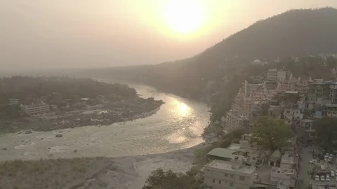 Aerial view on Rishikesh, India, 4k drone, ungraded/flat Stock Footage 107675606