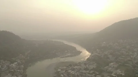 Aerial view on Rishikesh, India, 4k drone, ungraded/flat Video stock 107675667