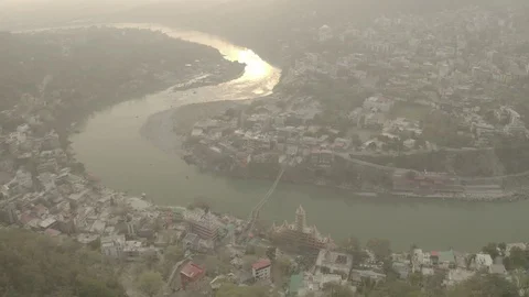 Aerial view on Rishikesh, India, 4k drone, ungraded/flat Video stock 107675967