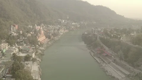 Aerial view on Rishikesh, India, 4k drone, ungraded/flat Video stock 107676736