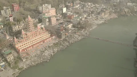Aerial view on Rishikesh, India, 4k drone, ungraded/flat Video stock 107676800