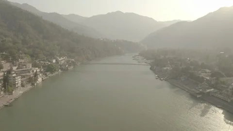 Aerial view on Rishikesh, India, 4k drone, ungraded/flat Video stock 107679024