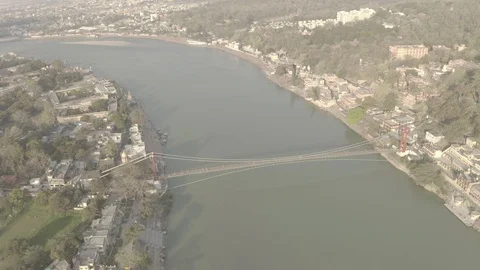 Aerial view on Rishikesh, India, 4k drone, ungraded/flat Video stock 107685070
