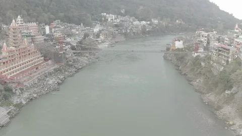Aerial view on Rishikesh, India, 4k drone, ungraded/flat Stock Footage 107685384