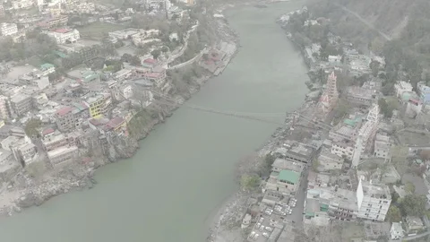 Aerial view on Rishikesh, India, 4k drone, ungraded/flat Video stock 107685507