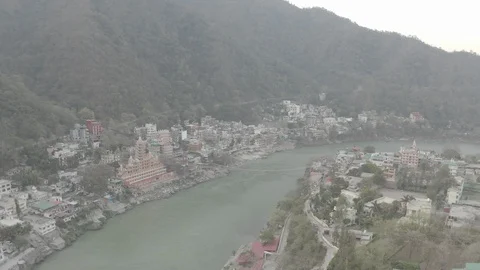 Aerial view on Rishikesh, India, 4k drone, ungraded/flat Video stock 107685731