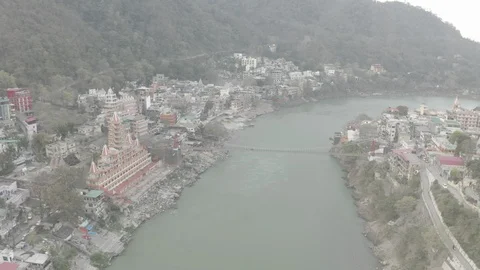 Aerial view on Rishikesh, India, 4k drone, ungraded/flat Video stock 107685891