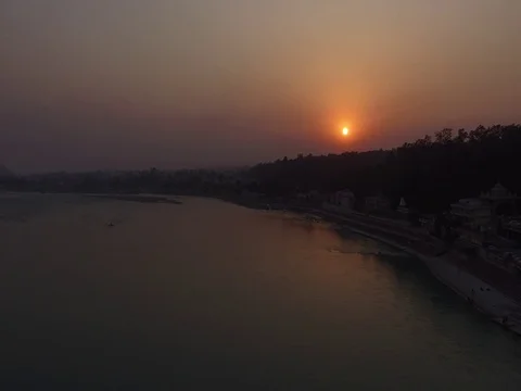 Aerial view of Rishikesh at sunset Video stock 73780207