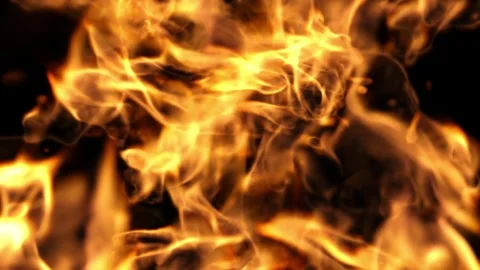 Aerial view rising flames burning isolated on black backgrounds rendering Stock Footage 331411697