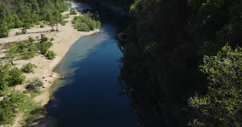 Aerial View Of River Along The Devils Backbone Wilderness In Summer In Stock Footage 326374575