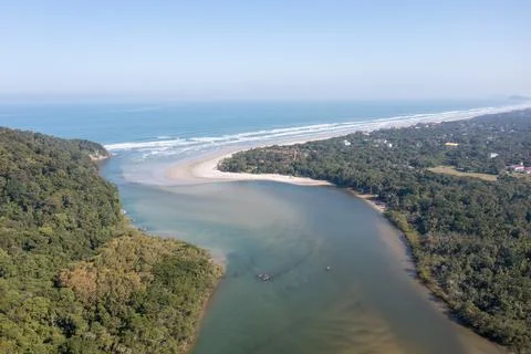 Aerial view of river and beach Stock Photos