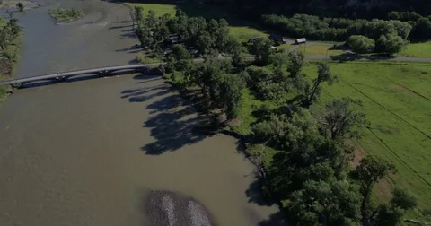 Aerial view of river and bridge 4k 24fps Stock Footage 77219172