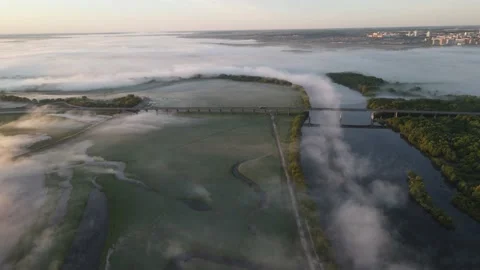 Aerial view of the river and bridge Stock Footage 195947590