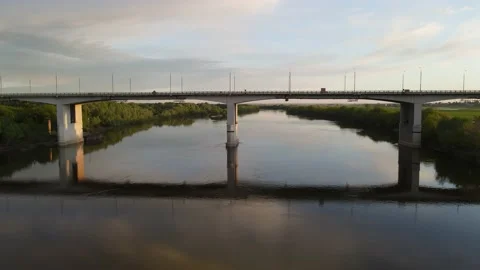 Aerial view of the river and bridge Stock Footage 196598364