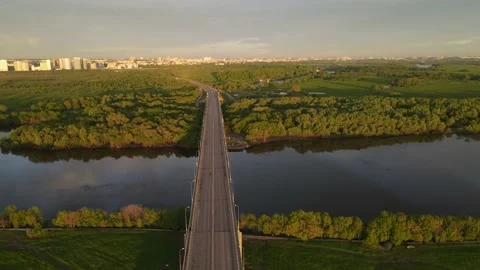 Aerial view of the river and bridge Stock Footage 196598521