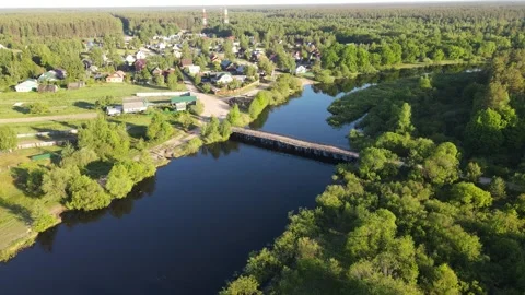 Aerial view of the river and bridge Stock Footage 199986426