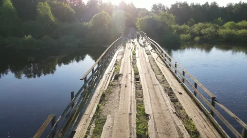 Aerial view of the river and bridge Stock Footage 199988658