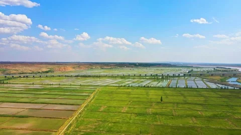 Aerial view of the river and fields Stock Footage 293938742