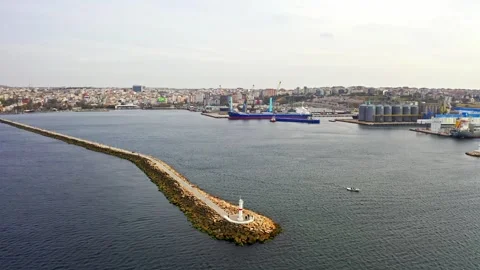 Aerial view of river and harbor Stock Footage 336465785