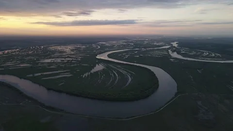 Aerial view of the river and landscape Stock Footage 194559306