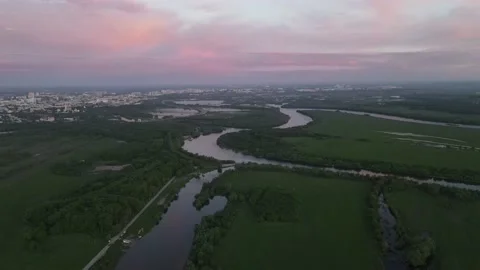 Aerial view of the river and landscape Stock Footage 196597713
