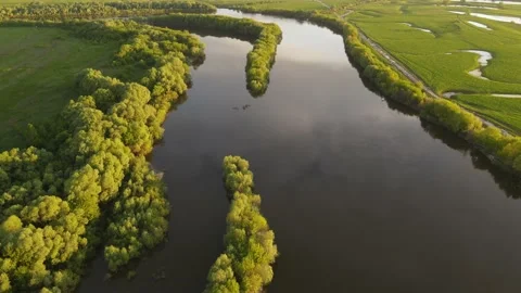 Aerial view of the river and landscape Stock Footage 196598633