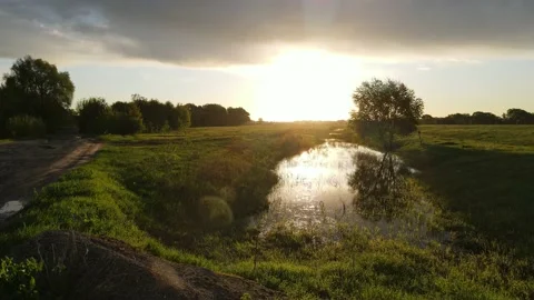 Aerial view of the river and landscape Stock Footage 196598706
