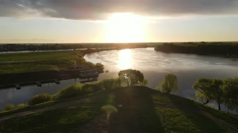 Aerial view of the river and landscape Stock Footage 196598772