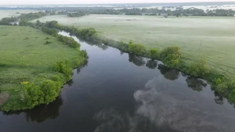Aerial view of the river and landscape Stock Footage 200000227