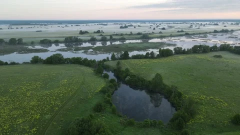 Aerial view of the river and landscape Stock Footage 200001699