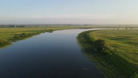 Aerial view of the river and landscape Stock Footage 200004883
