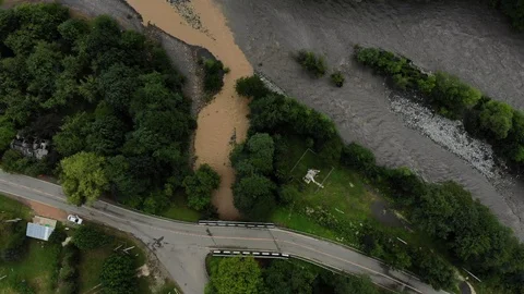 Aerial view of the river and meadow. Stock Footage 118161880