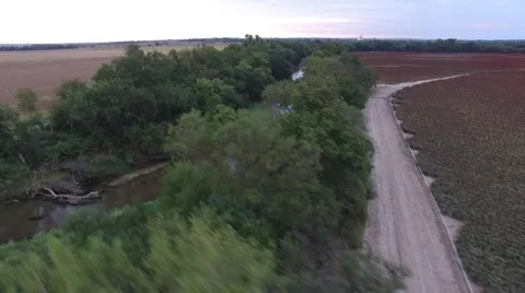 Aerial View of River and Milo Field Stock Footage 64978226