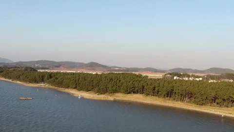 Aerial view of the river and mountain Video stock 306040469