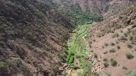 Aerial View of River and Mountain Landscapes in Taroudant, Morocco Stock Footage 308567740