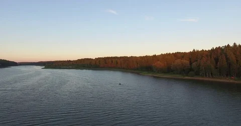 Aerial view of the river and a rest people in the boat Stock Footage 71966130