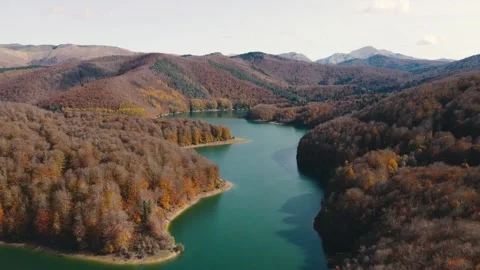 Aerial view of a river in autumn Stock Footage