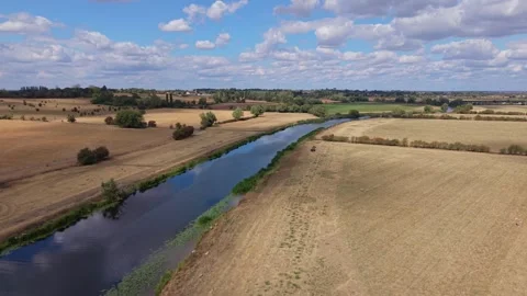 Aerial View of River Avon and Near Tewkesbury, Gloucestershire, England Stock Footage 343454001