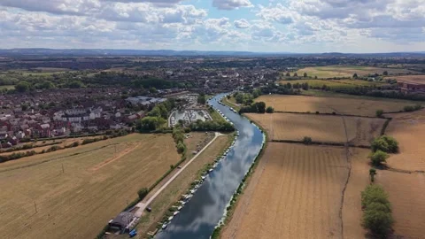 Aerial View of River Avon and Near Tewkesbury, Gloucestershire, England Stock Footage 343455087