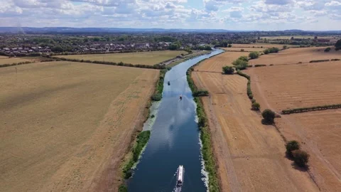 Aerial View of River Avon and Near Tewkesbury, Gloucestershire, England Stock Footage 343460359