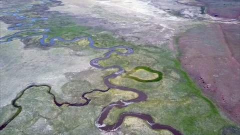 Aerial view of river bending everywhere series 4K Stock Footage 79740774